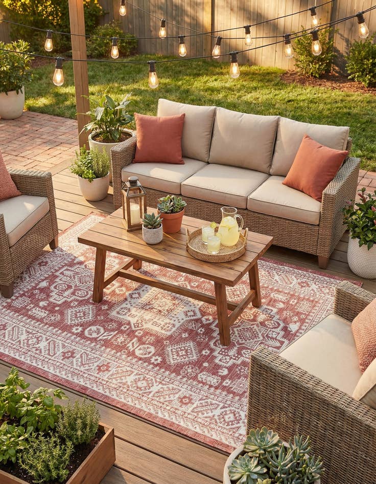 Detail image of 5' 3 x 8'  Washable Aztec Indoor / Outdoor Rug