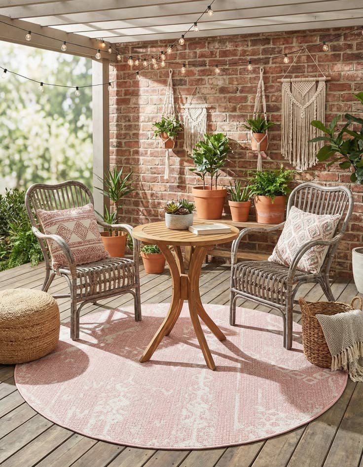 Detail image of 4' x 4'  Washable Bohemian Indoor / Outdoor Round Rug