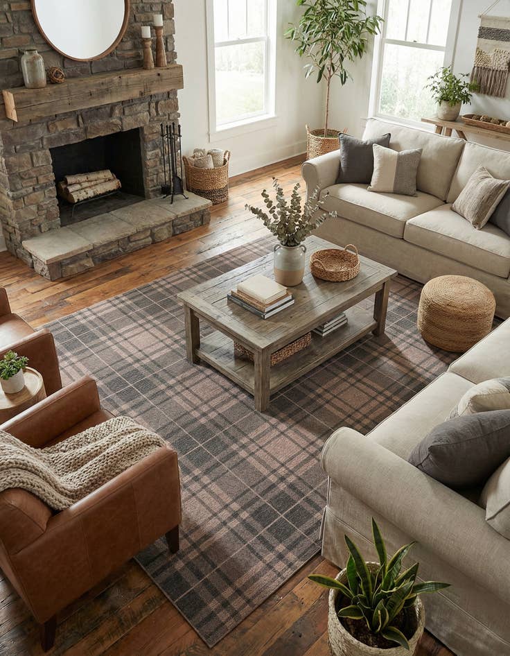 Detail image of 10' x 14'  Washable Checkered Indoor / Outdoor Rug