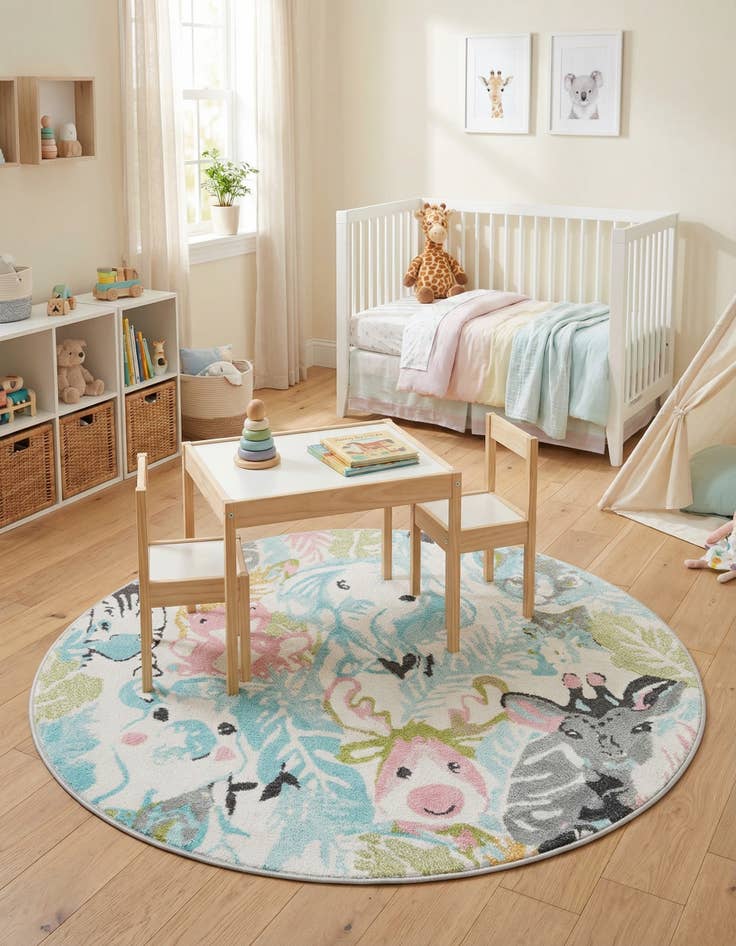 Detail image of  5' x 5' Animals Whimsy Kids Round Rug