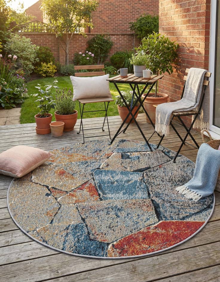 Detail image of 3' x 3'  Washable Modern Indoor / Outdoor Round Rug