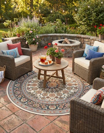 6' 1 x 6' 1 Easy-Clean Traditional Indoor / Outdoor Round Rug
