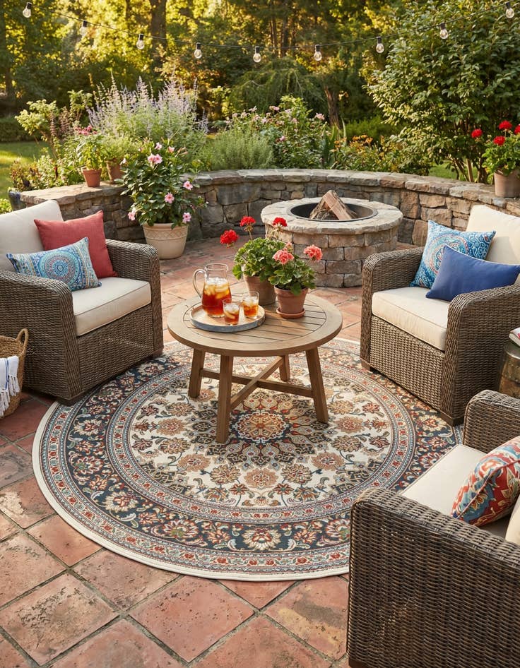Detail image of 6' 1 x 6' 1  Washable Traditional Indoor / Outdoor Round Rug