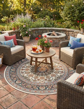 6' 1 x 6' 1 Easy-Clean Traditional Indoor / Outdoor Round Rug
