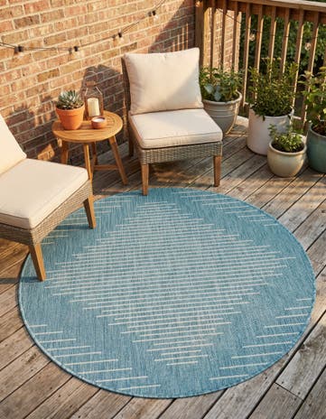Light Aqua Easy-Clean Modern Indoor / Outdoor Round Rug