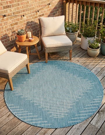 Light Aqua Easy-Clean Modern Indoor / Outdoor Round Rug