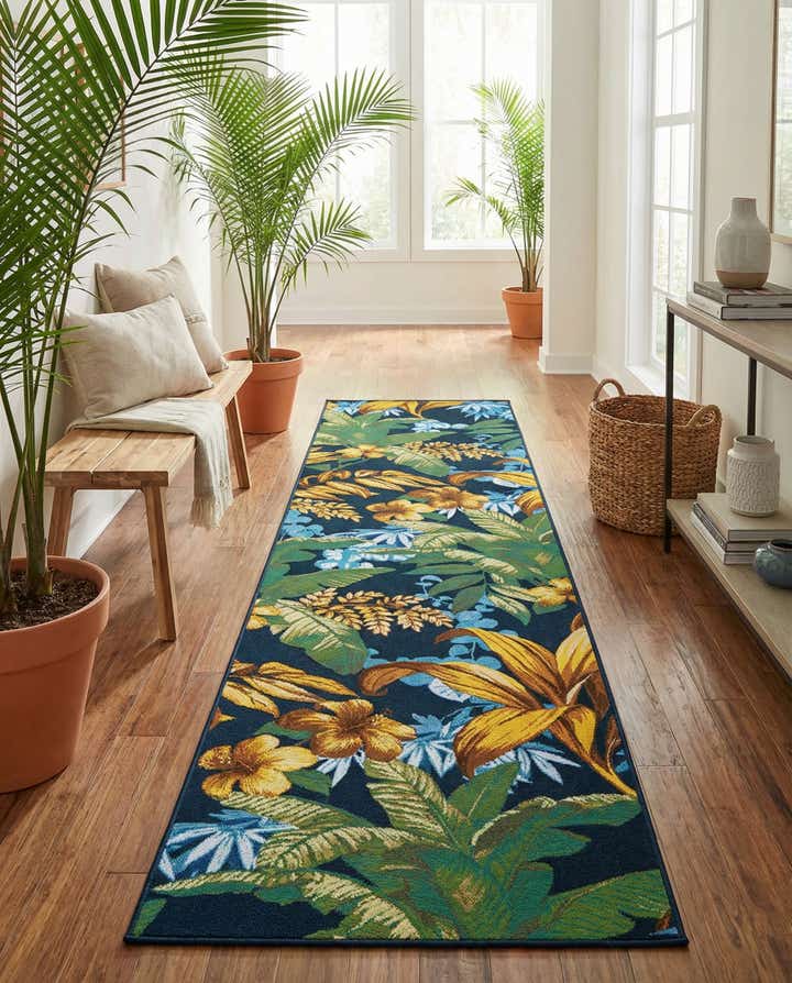 2' 7 x 12' Easy-Clean Botanical Indoor / Outdoor Runner Rug