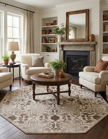 Dark Beige Nepal Octagon Rug