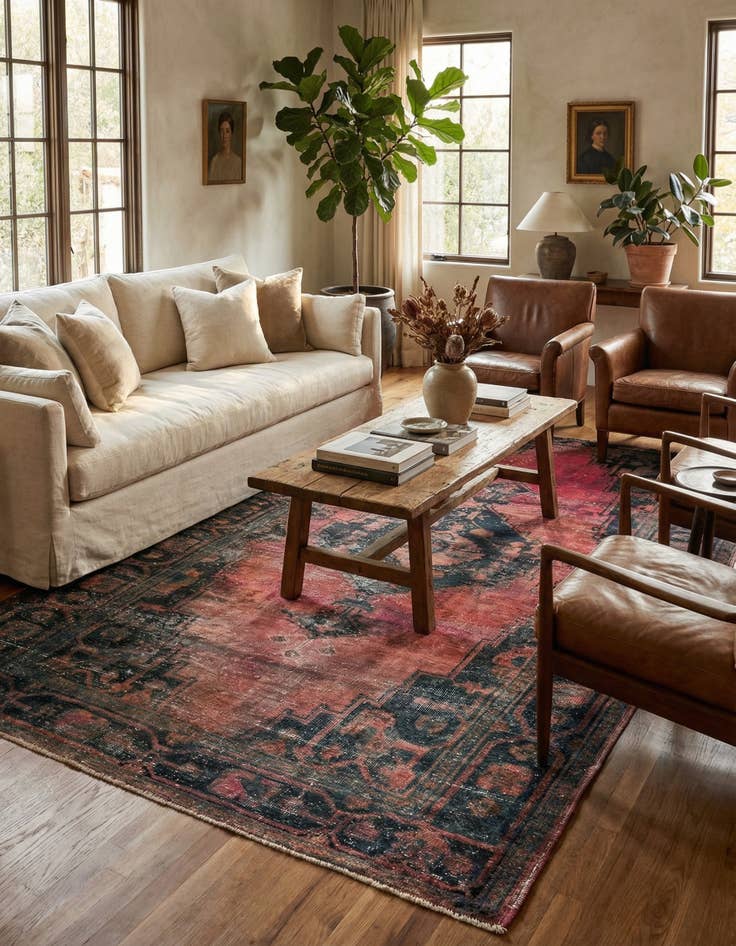 Detail image of 4' 9 x 8' 6  Hand Knotted Ultra Vintage Persian Wool Rug