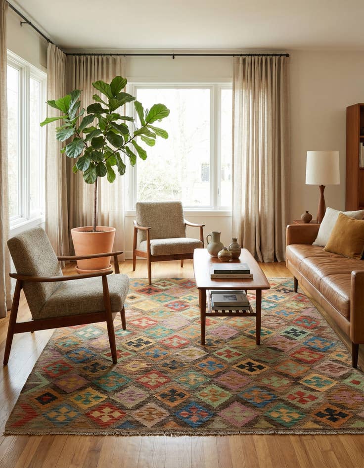 Detail image of 6' 6 x 8' 2  Hand Woven Kilim Modern Wool Rug