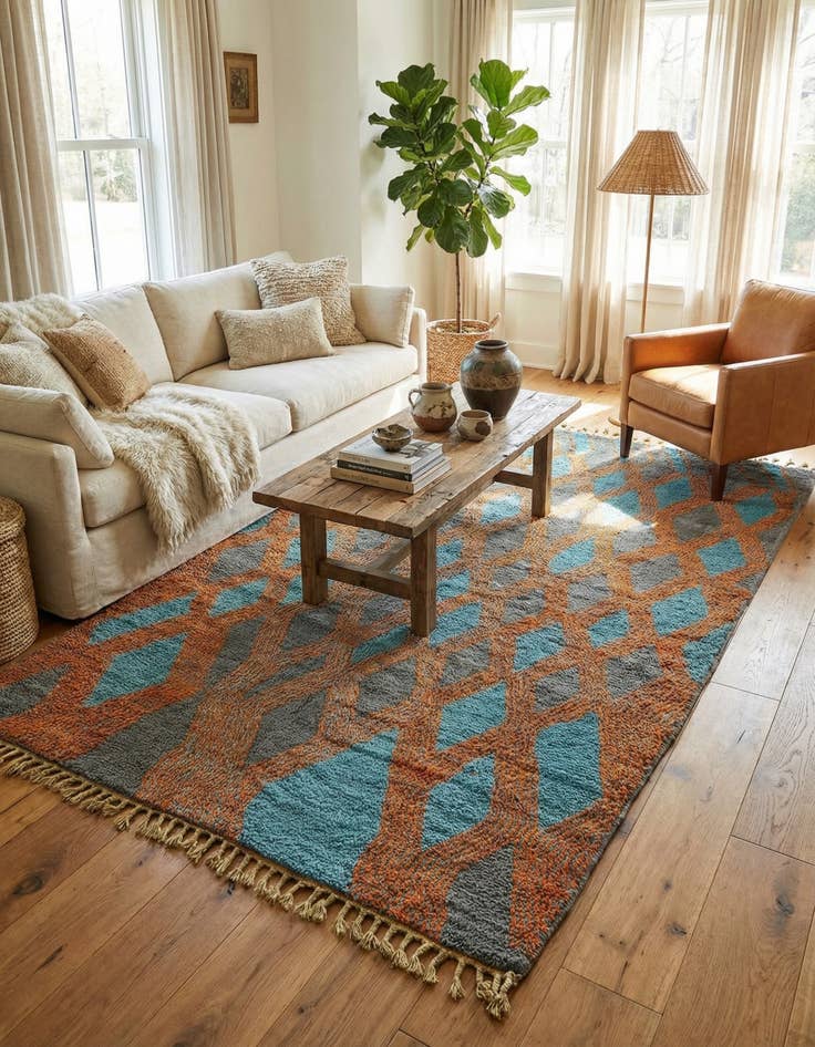 Detail image of 6' 8 x 9' 9  Hand Knotted Moroccan Wool Rug