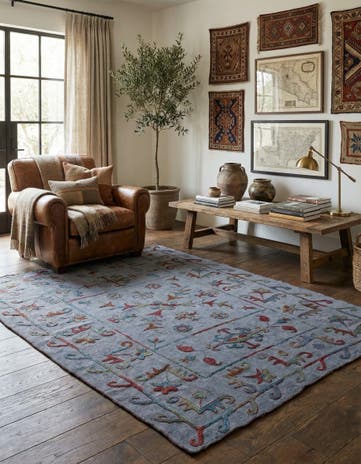 5' 7 x 7' 4 Hand Woven Kilim Suzani Wool Rug