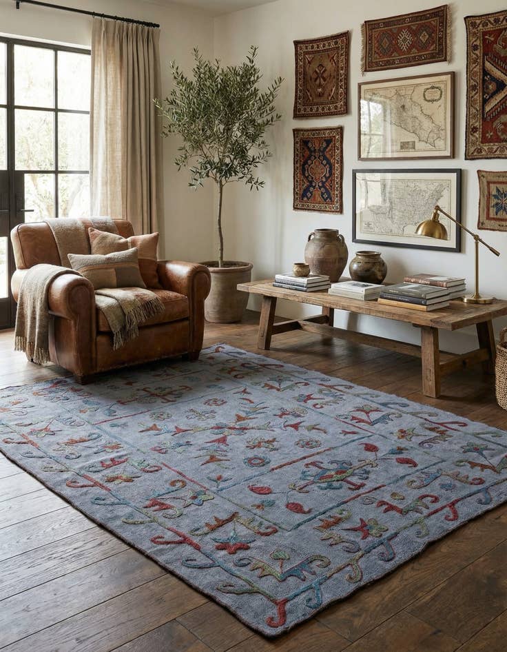 Detail image of 5' 7 x 7' 4 Hand Woven Kilim Suzani Wool Rug