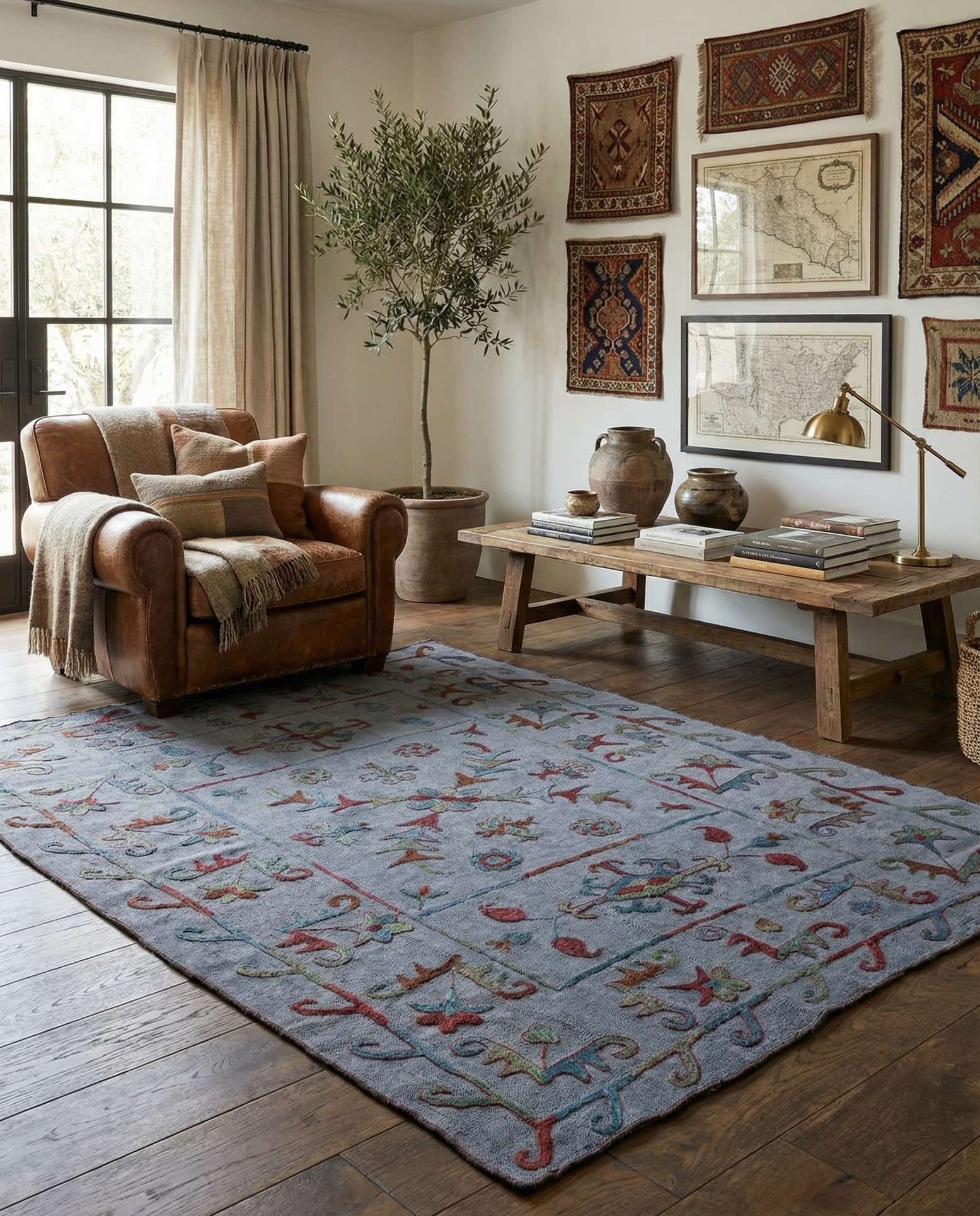 5' 7 x 7' 4 Hand Woven Kilim Suzani Wool Rug