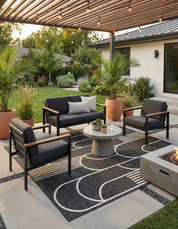 Black and White Easy-Clean Modern Indoor / Outdoor Square Rug
