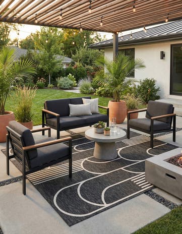 Black and White Easy-Clean Modern Indoor / Outdoor Square Rug