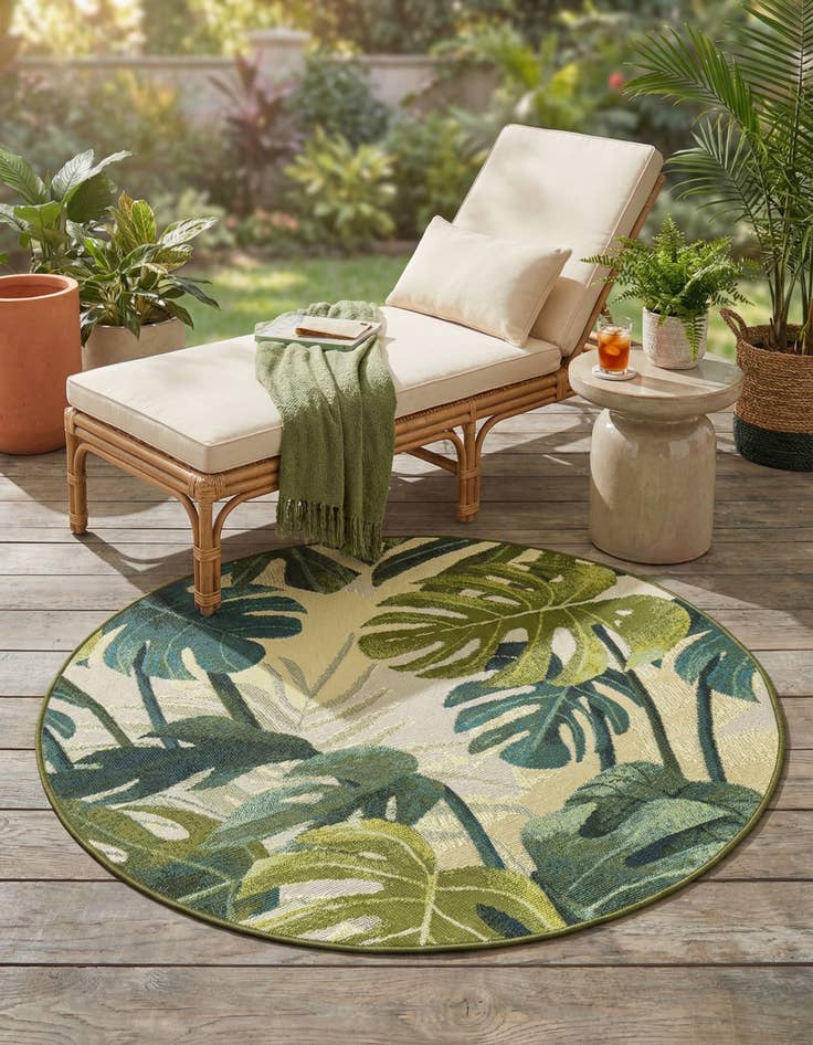 Detail image of 3' x 3'  Washable Botanical Indoor / Outdoor Round Rug