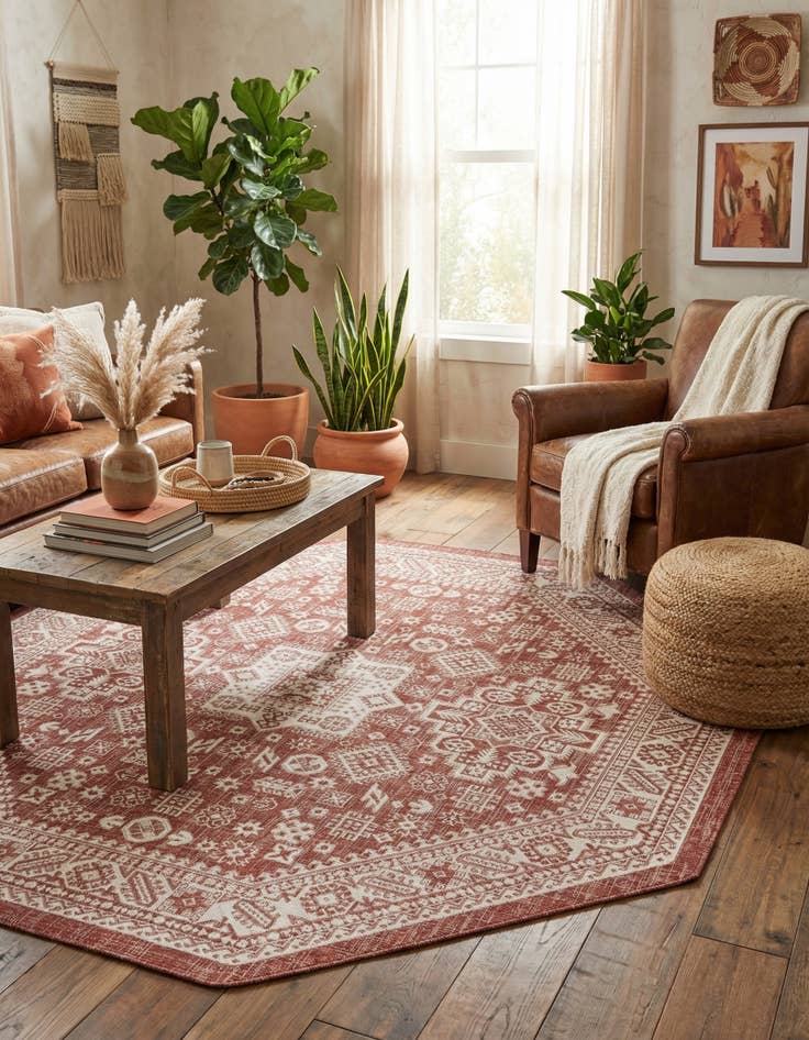 Detail image of 7' 10 x 7' 10  Washable Aztec Indoor / Outdoor Octagon Rug