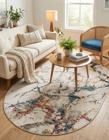 White Navy Gemstone Oval Rug