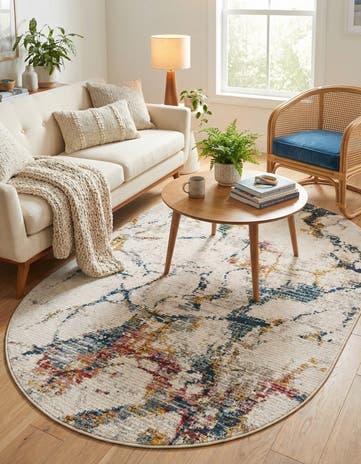 White Navy Gemstone Oval Rug