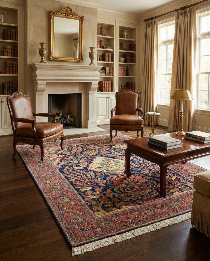 Detail image of 4' 4 x 6' 10 Hand Knotted Kashan Persian Rug