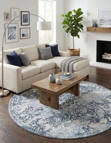 Navy Blue Kamala Washable Round Rug