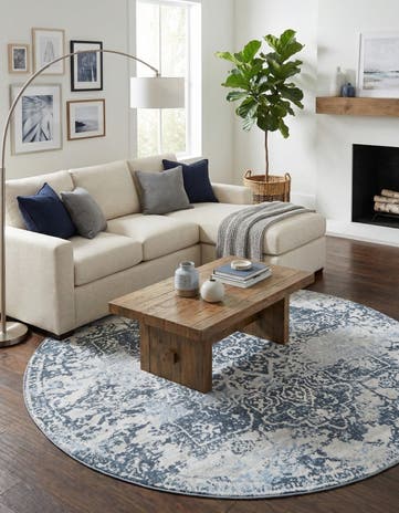Navy Blue Kamala Washable Round Rug