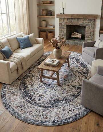 Linen Charcoal Washable Yara Oval Rug