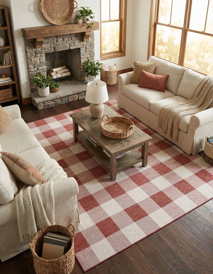 Detail image of 10' x 10'  Washable Checkered Indoor / Outdoor Square Rug