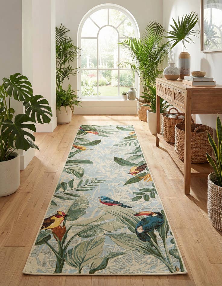 Detail image of  2' 7 x 10'  Washable Botanical Indoor / Outdoor Runner Rug