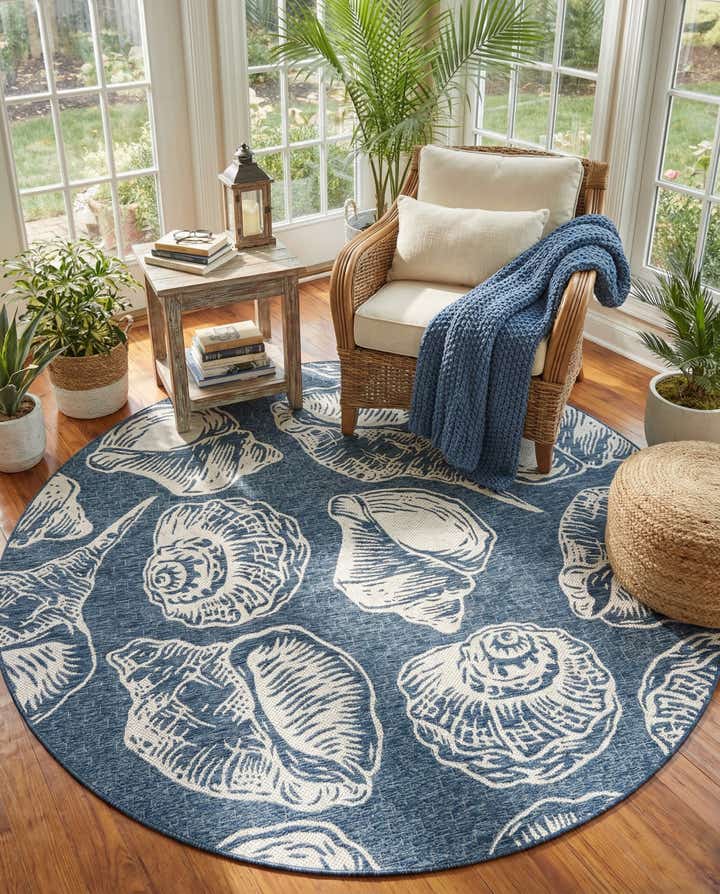 7' 10 x 7' 10 Easy-Clean Coastal Indoor / Outdoor Round Rug