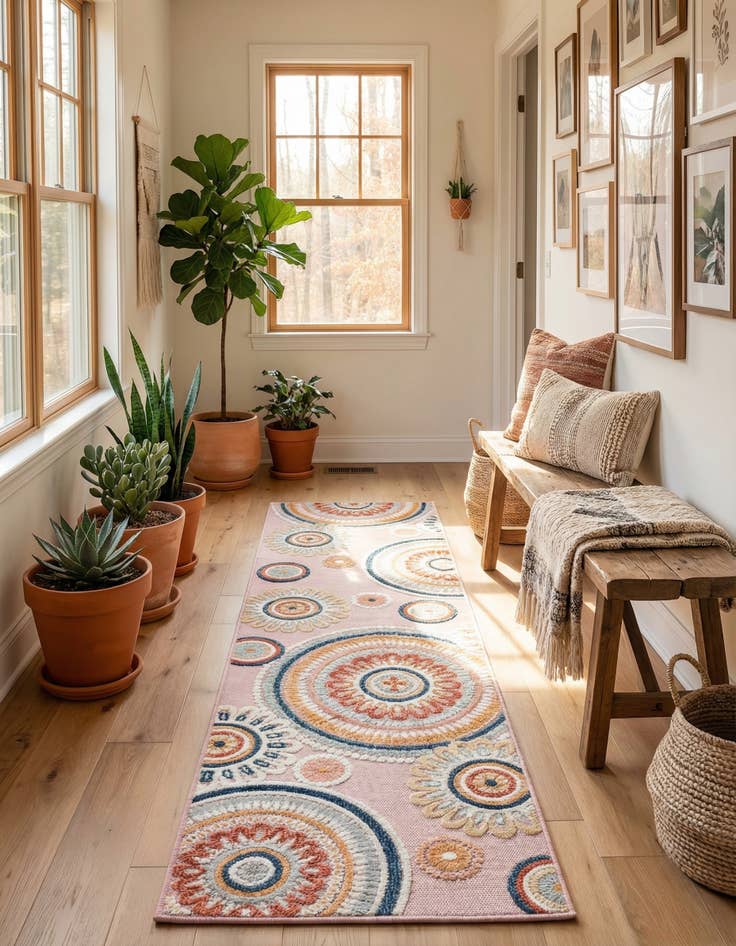 Detail image of 2' 2 x 8'  Washable Botanical Indoor / Outdoor Runner Rug