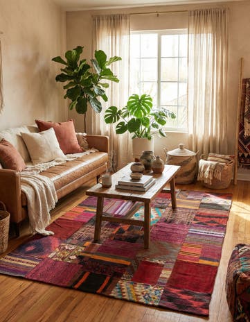 4' 9 x 6' 9 Hand Woven Kilim Patchwork Wool Rug