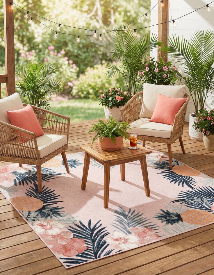 Detail image of  8' 2 x 8' 2  Washable Botanical Indoor / Outdoor Square Rug