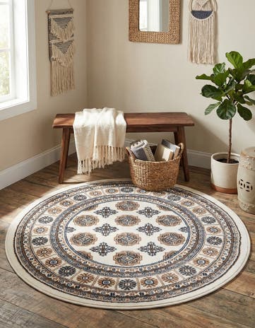 Ivory Bokhara Round Rug