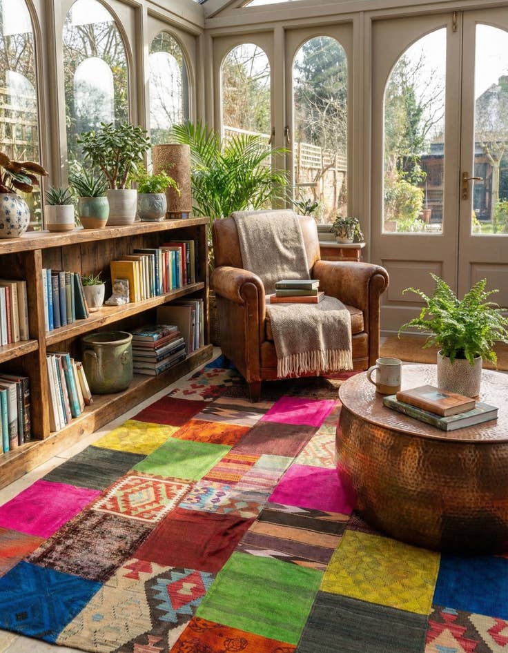 Detail image of  6' 8 x 9' 4  Hand Woven Kilim Patchwork Wool Rug