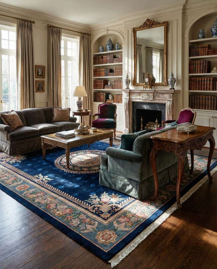 9' 1 x 12' 5 Hand Knotted Carved Pekin Wool Rug