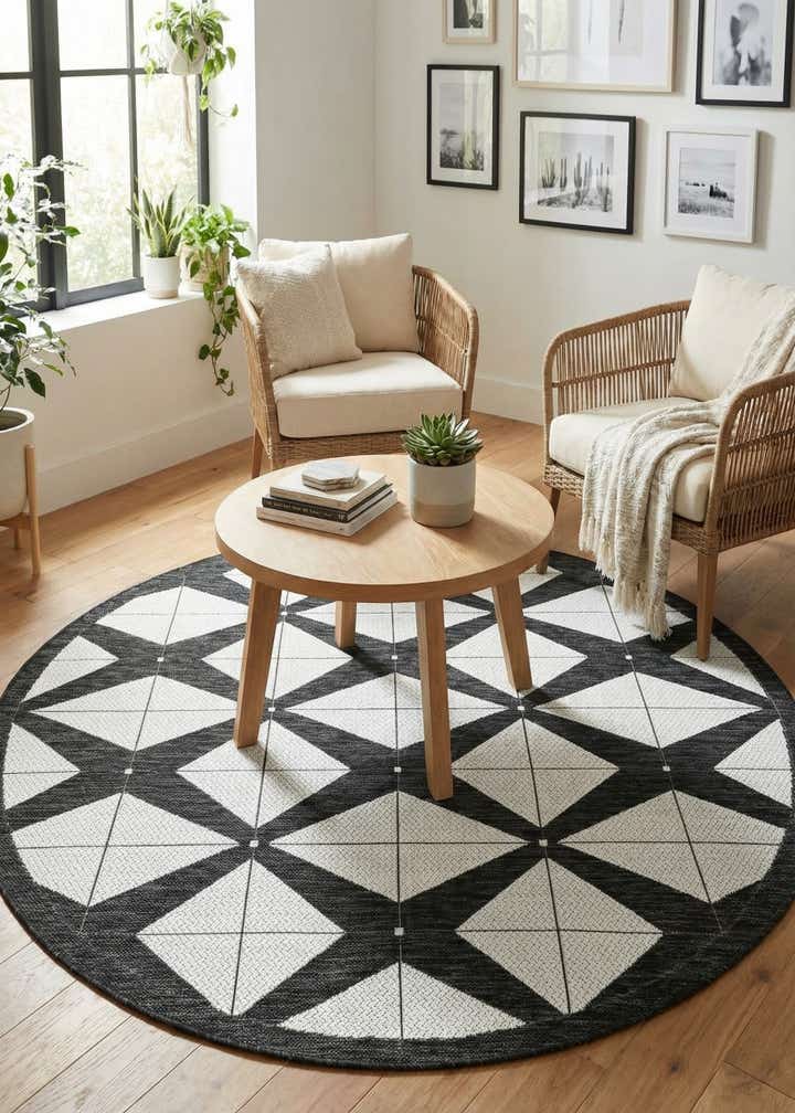 6' x 6' Easy-Clean Modern Indoor / Outdoor Round Rug
