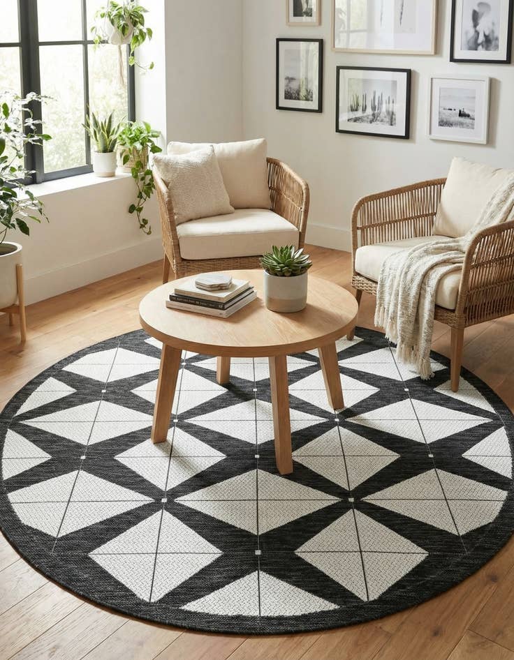 Detail image of 6' x 6' Easy-Clean Modern Indoor / Outdoor Round Rug