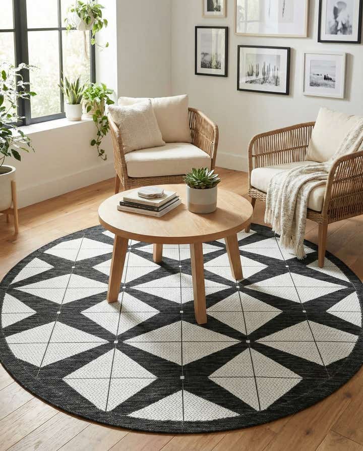 6' x 6' Easy-Clean Modern Indoor / Outdoor Round Rug