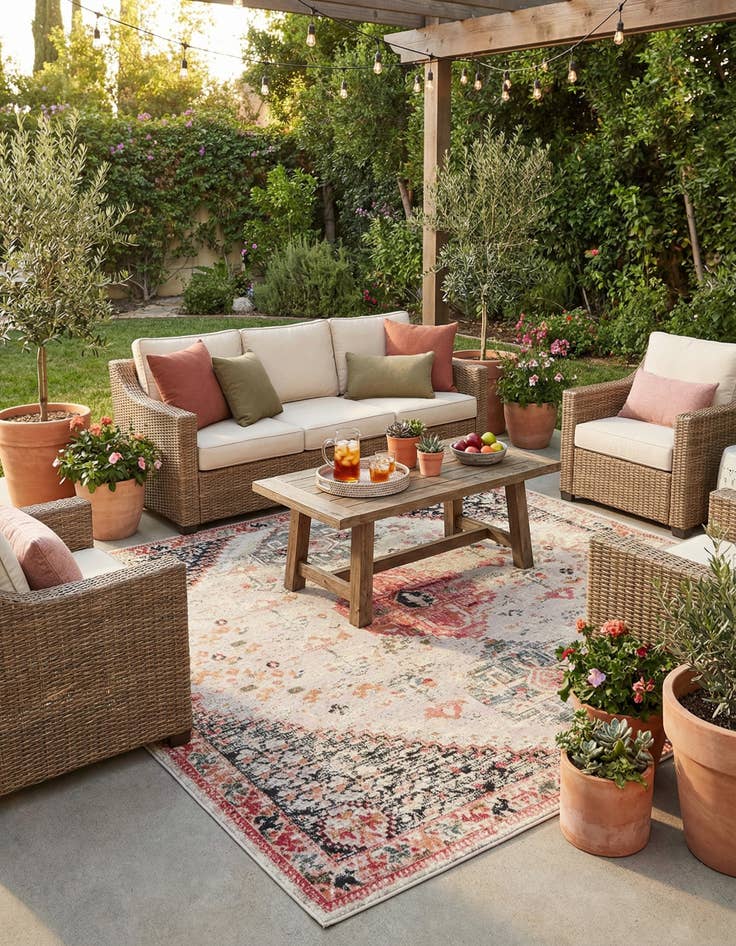 Detail image of 10' x 10'  Washable Traditional Indoor / Outdoor Square Rug