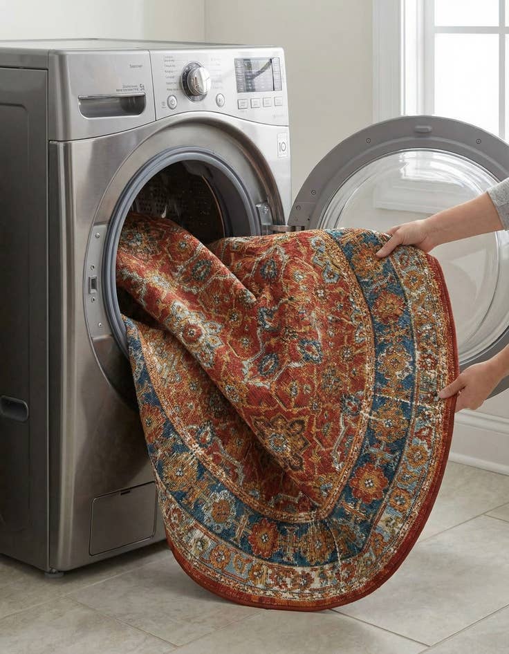 Detail image of 5' x 5'  Washable Traditional Indoor / Outdoor Round Rug