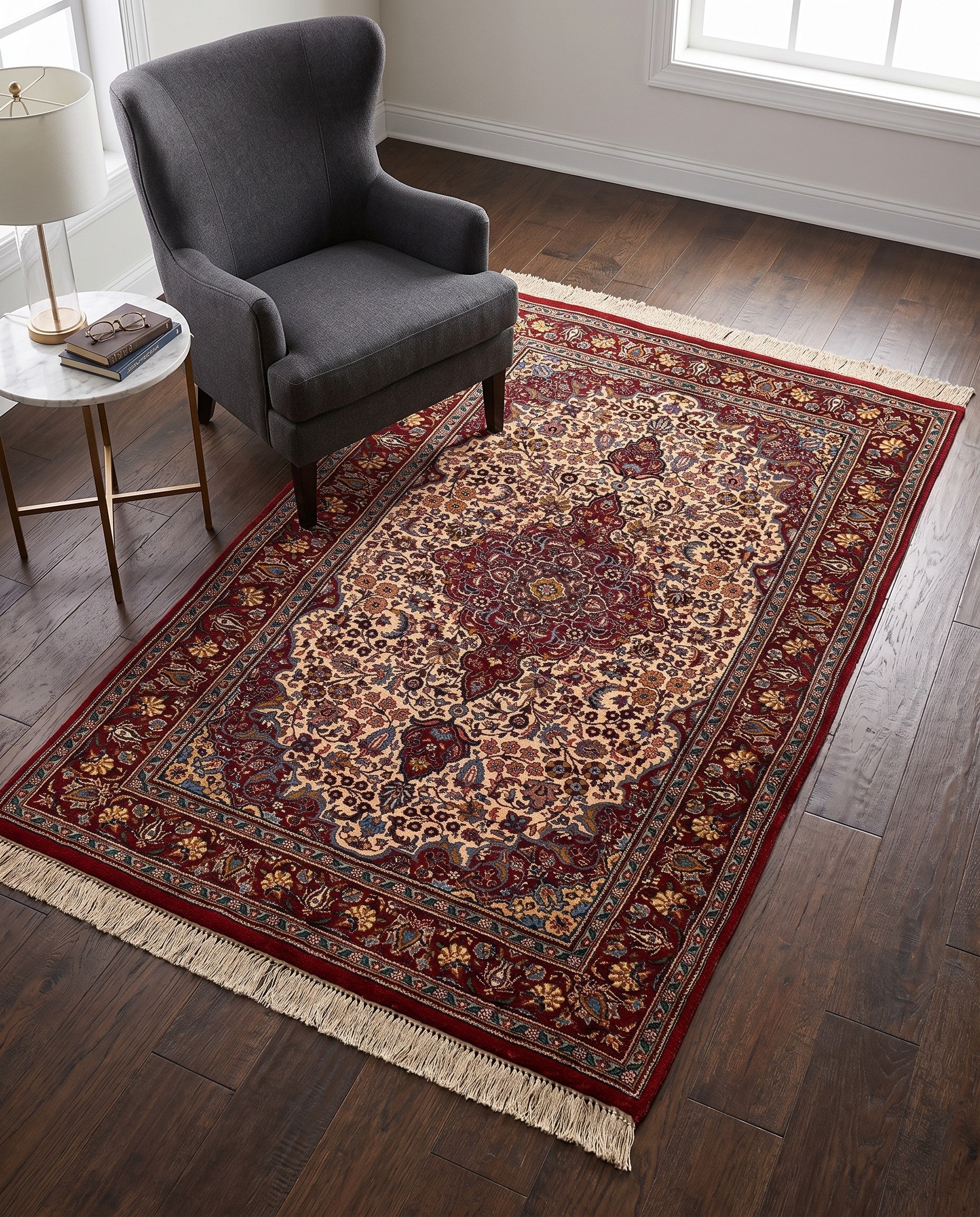 4' x 6' 8 Hand Knotted Isfahan Wool Rug