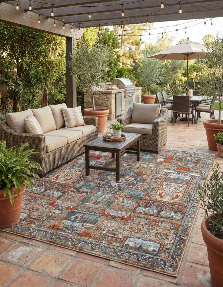 Detail image of  7' 10 x 10'  Washable Traditional Indoor / Outdoor Rug