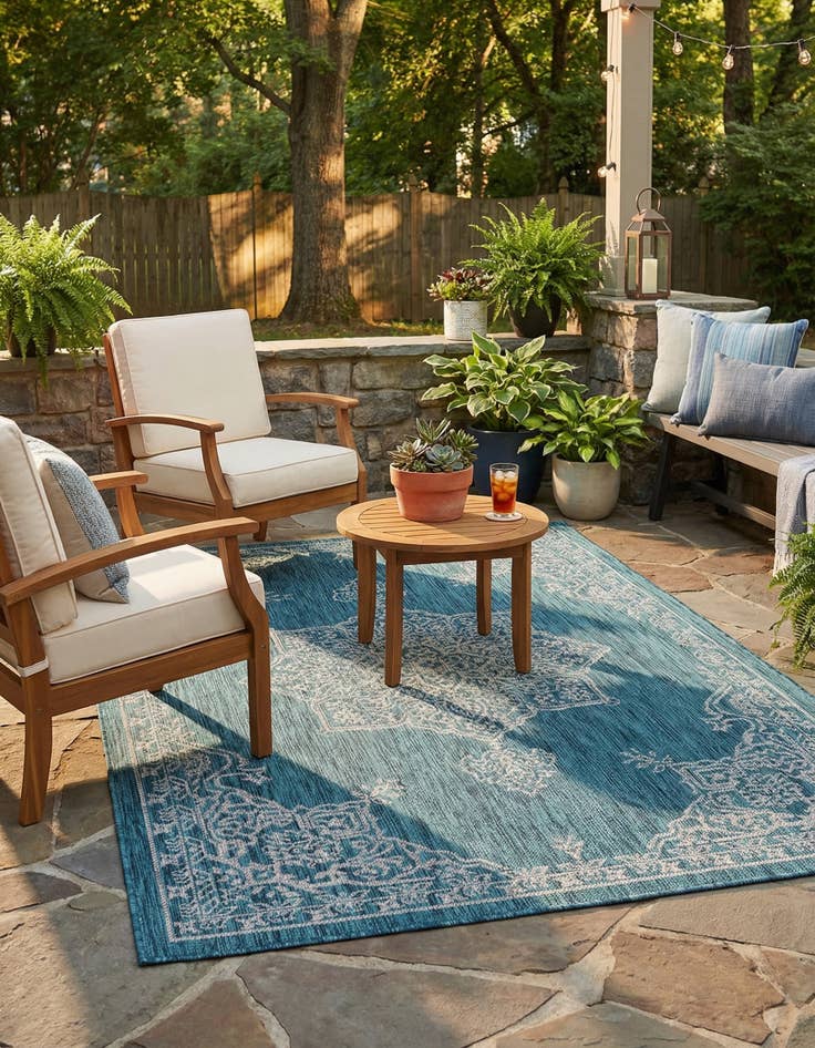 Detail image of 4' x 6'  Washable Traditional Indoor / Outdoor Rug