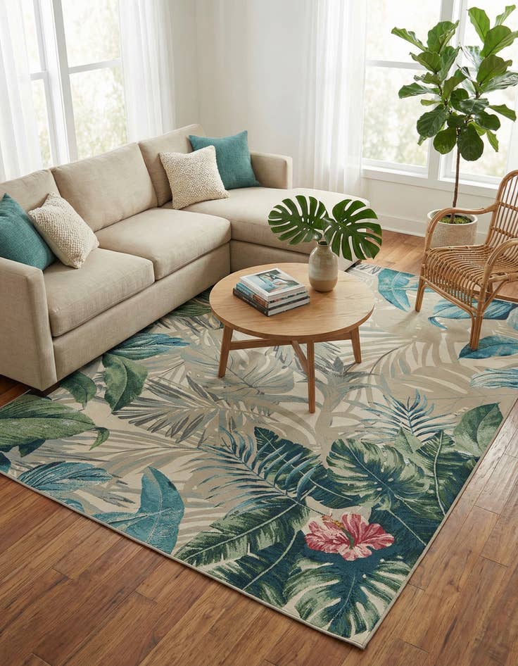 Detail image of 7' 10 x 11'  Washable Botanical Indoor / Outdoor Rug