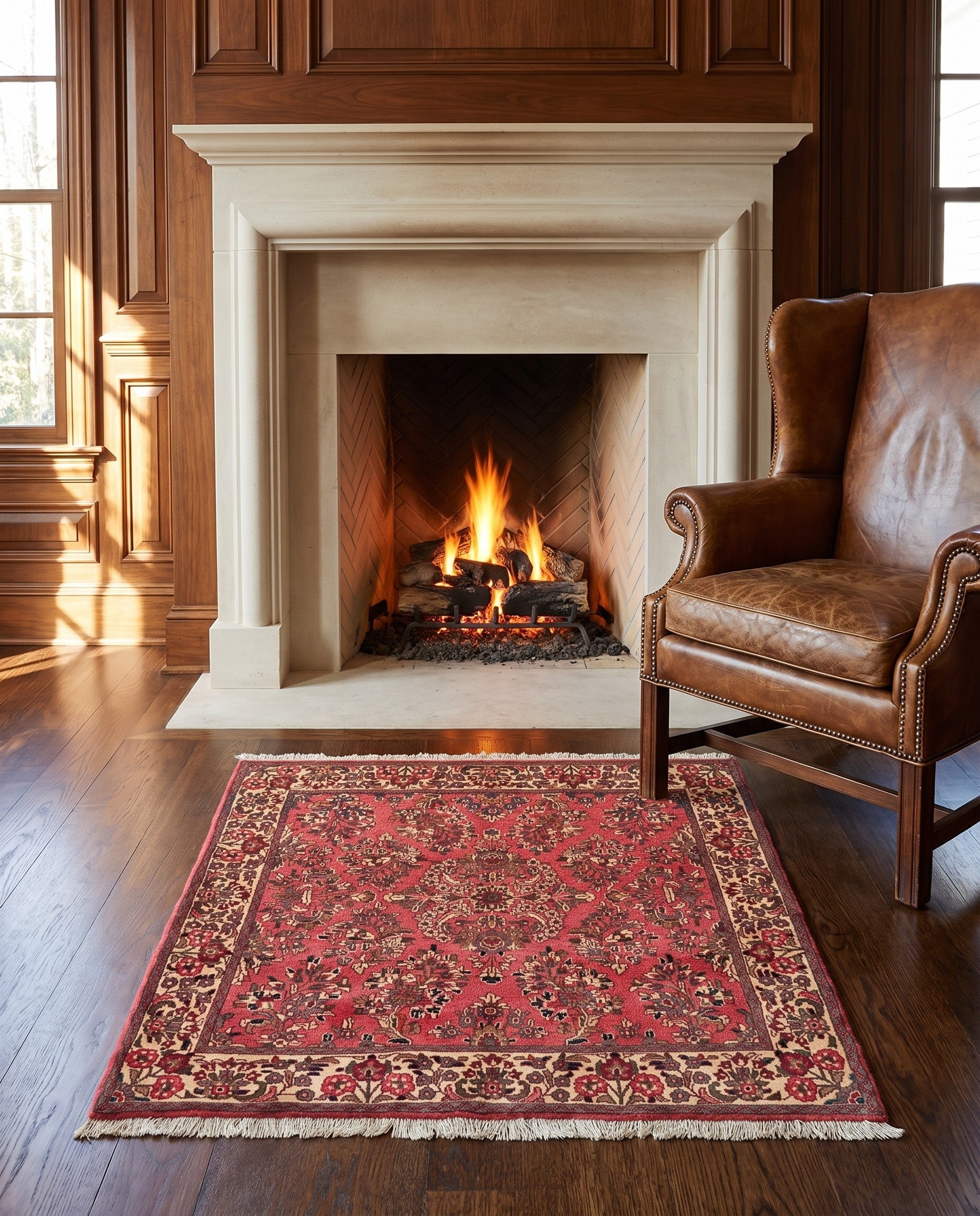 4' x 4' 2 Sarouk Square Rug