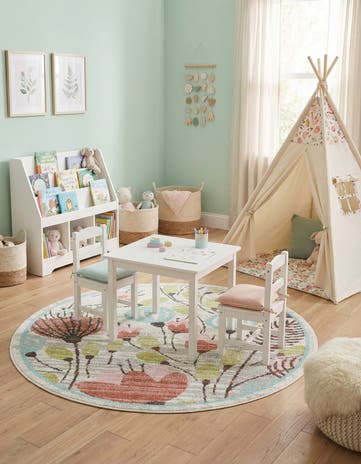4' 1 x 4' 1 Flowers Whimsy Kids Round Rug