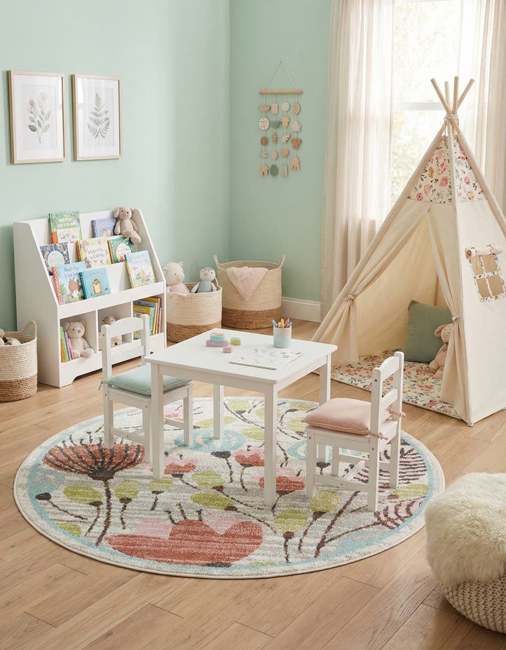 4' 1 x 4' 1 Flowers Whimsy Kids Rou...