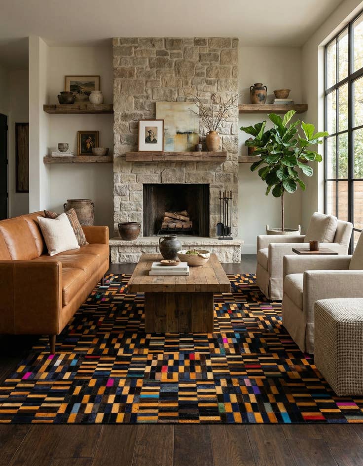 Detail image of  5' 1 x 8' 1 Cowhide - Patchwork Rug